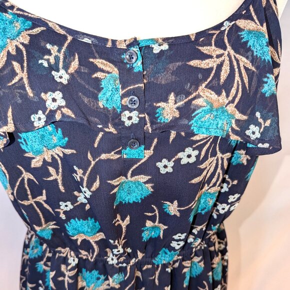 LOFT | Floral Button Front Spaghetti Strap Mini Dress in Navy & Turquoise | 6 - Picture 3 of 13